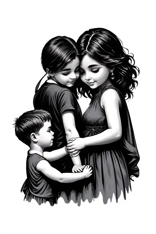 Mom And Two Sons Holding Hands