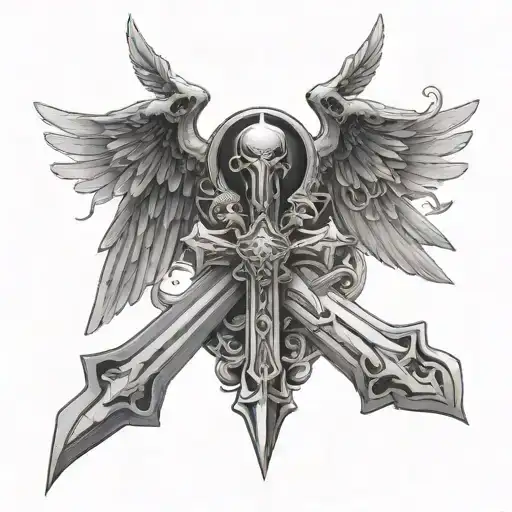 Cross Sword With Angel Wings And Halo