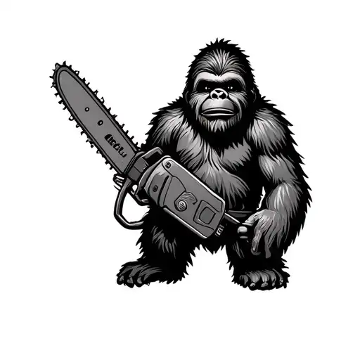 Baby Sasquatch Holding A Chainsaw