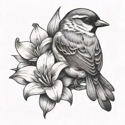 Sparrow Holding A Lily Flower