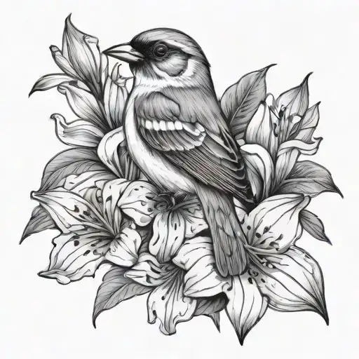 Petronia Sparrow Holding A Lily Flower Blooming