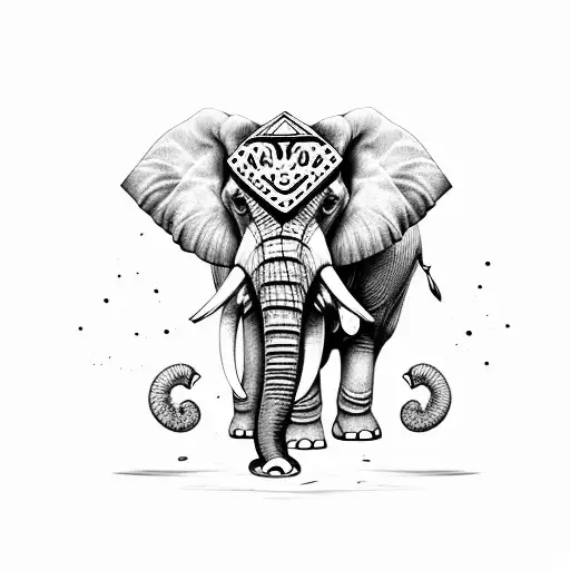 An Elephant Adorned With Oni Mask