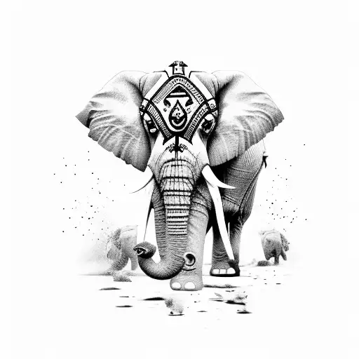 An Elephant Adorned With Oni Mask