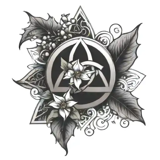Triquetra With A Ring Of Holly Flowers And Narcissus Flower