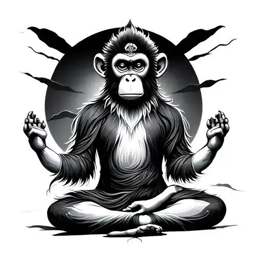 Meditating Monkey God In Traditional Japanese Style