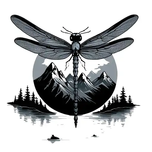 Dragonfly With Mountain Inside Wings