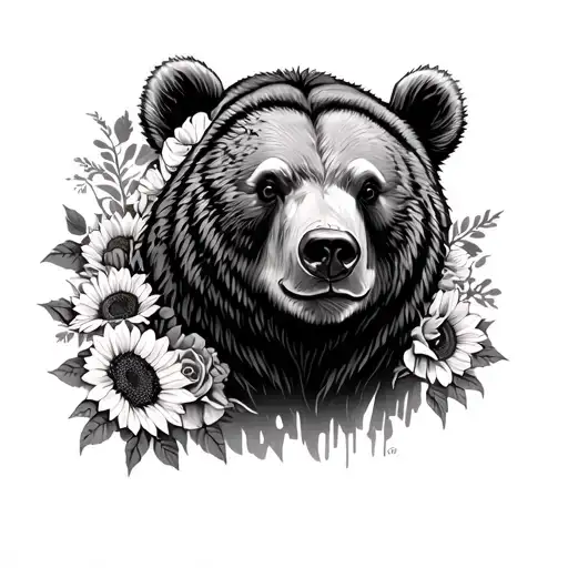 Bear With Roses And Sunflowers