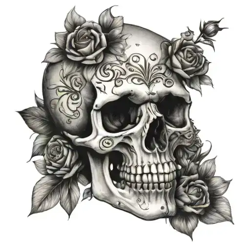 Skull With 444 Numbers With Flowers