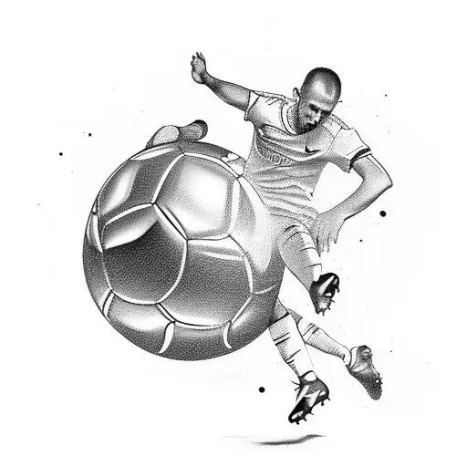 A Realistic Portrait Of A Soccer Player Kicking A Football