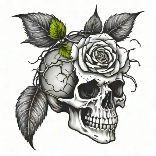 Cracked Skull And Rose With Vines