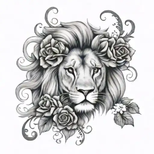 Feminine Country Lion With Flowers Gothic