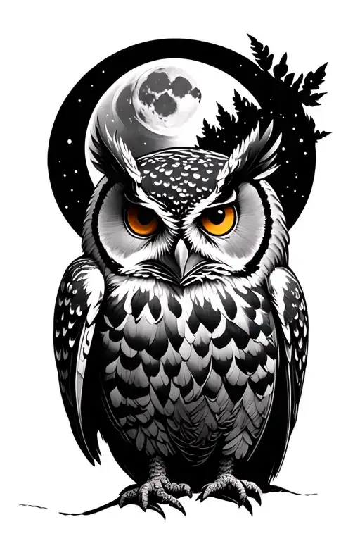 Owl And Moon Merging Together