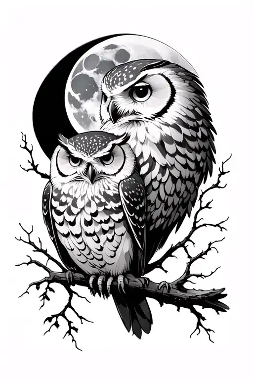 Owl And Moon Merging Together