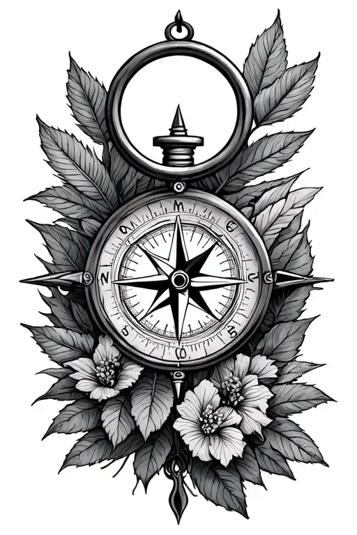 Nature Inspired Tattoo With Compass