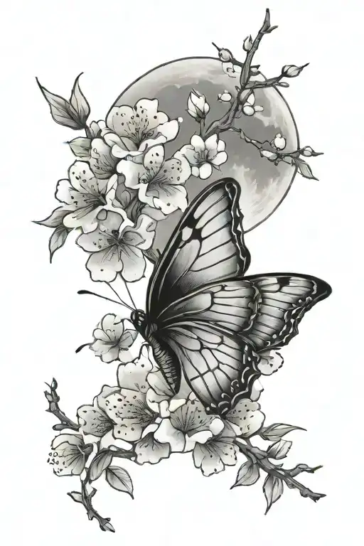 Moon Cherry Blossom Butterfly Emerging