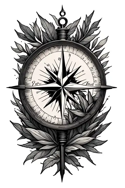 Nature Inspired Tattoo With Compass Intertwined