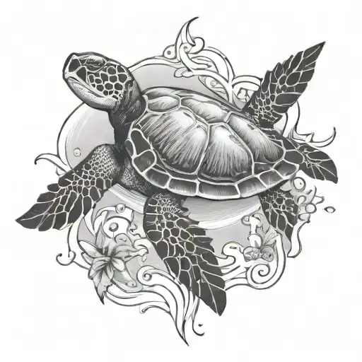 Mantay Ray Gracefully Swimming With Sea Turtle