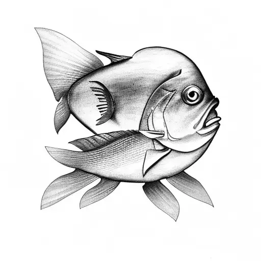 A Black-grey Tattoo Of A Carpenter's Hands Holding A Beautifully Carved Wooden Fish