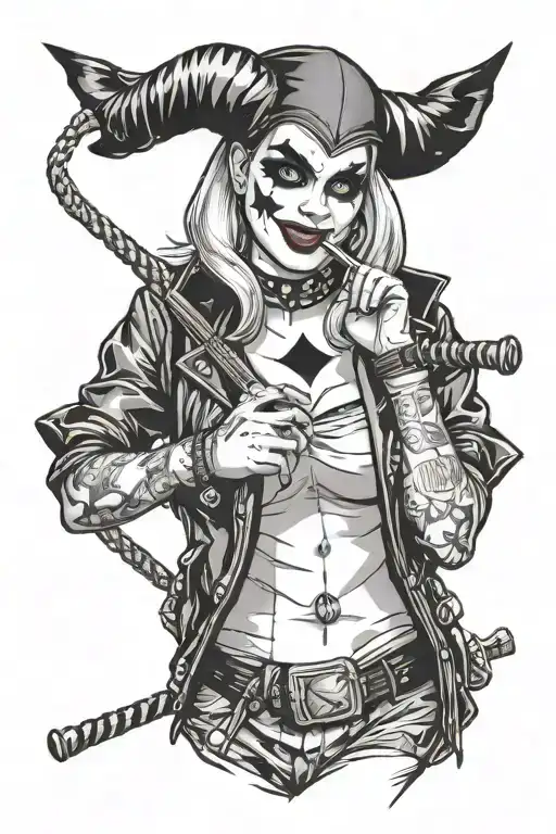 Harley Quinn With Bat And Joker