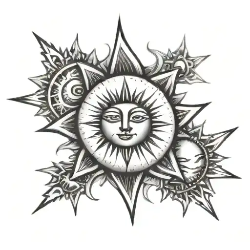 Moon Star And Sun In A Straight Line Simple