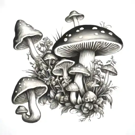 Mushroom Garden Black Grey