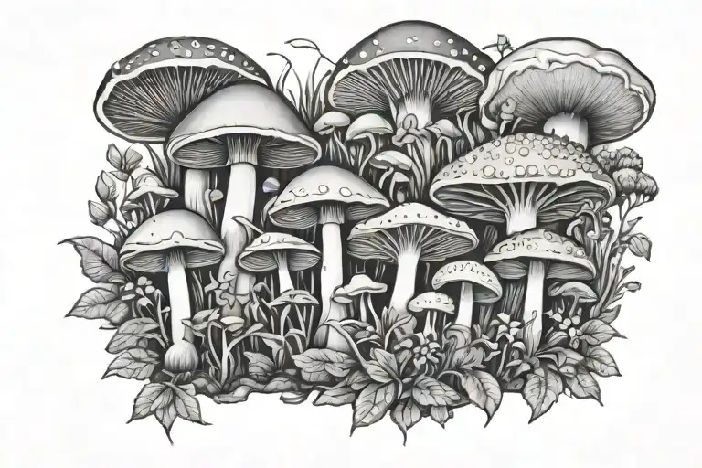Mushroom Garden Black Grey