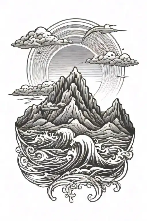 Mountains Sun And Sea Wave