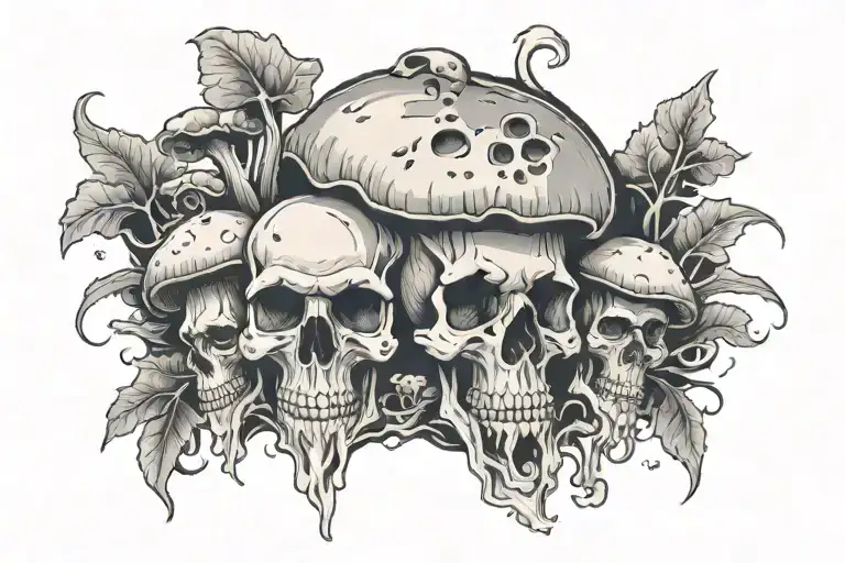 Simple Rotting Mushrooms With A Skull Surrounded