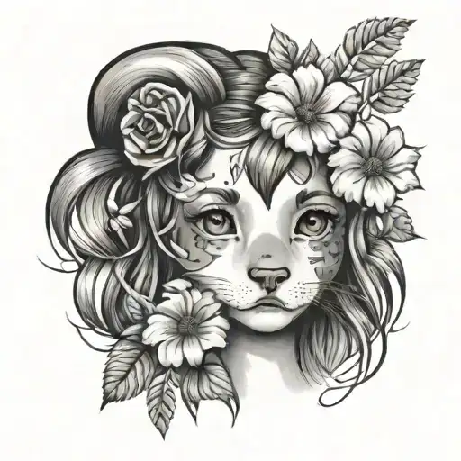 Little Smal Flower With Girl Flowers Grooming Out Of Head And With A Small Paw