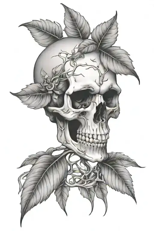 Skull And Leaves Intertwined