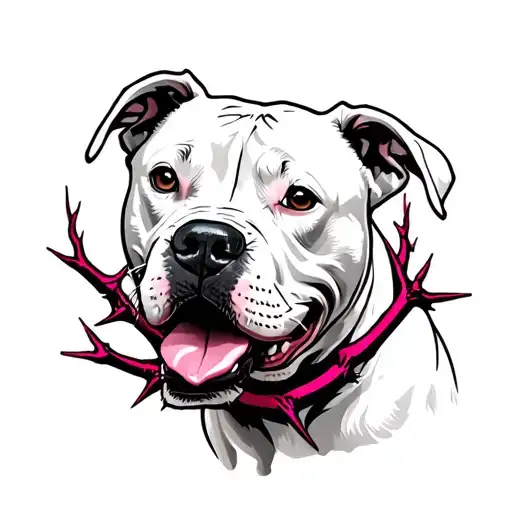 White Pit Bull And Pink With Thorns