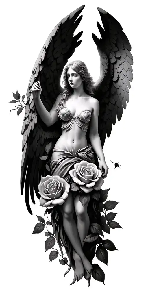 Angel And Roses Intertwined