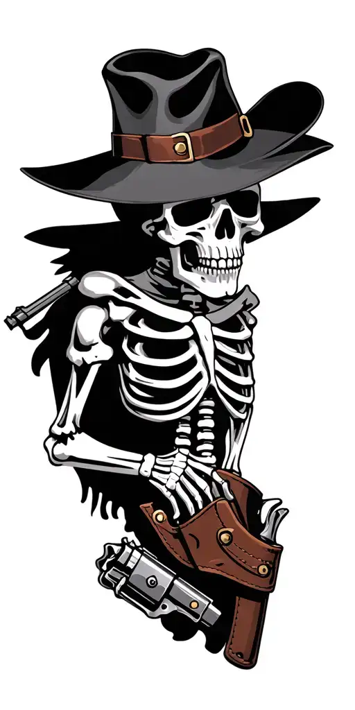 Skeleton With Two Revolvers In Holster Wearing Hat
