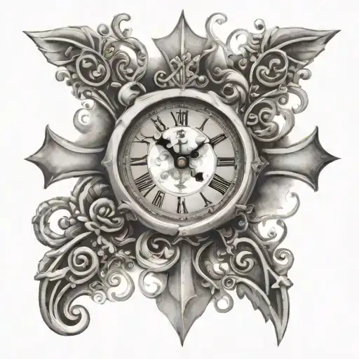 Christian Cross And Clock