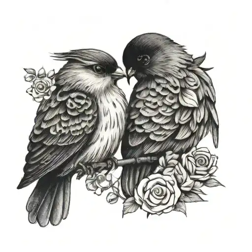 Husband And Wife With 4 Small Birds