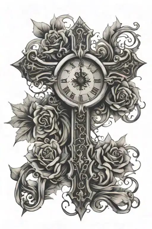 Christian Cross And Clock