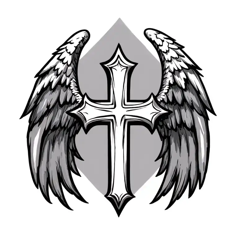 Simple Cross With Wings Gothic Style