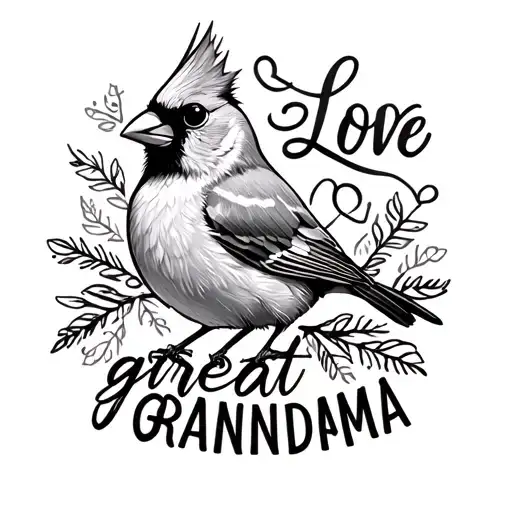 Simple Cardinal Perched With The Words Love Great Grandma Next To It