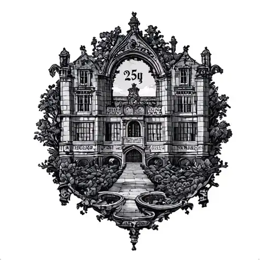 Fine Line Tattoo Please Do The Harlaxton Manor In Europe As A Stamp And On The Edge Do The Number 25