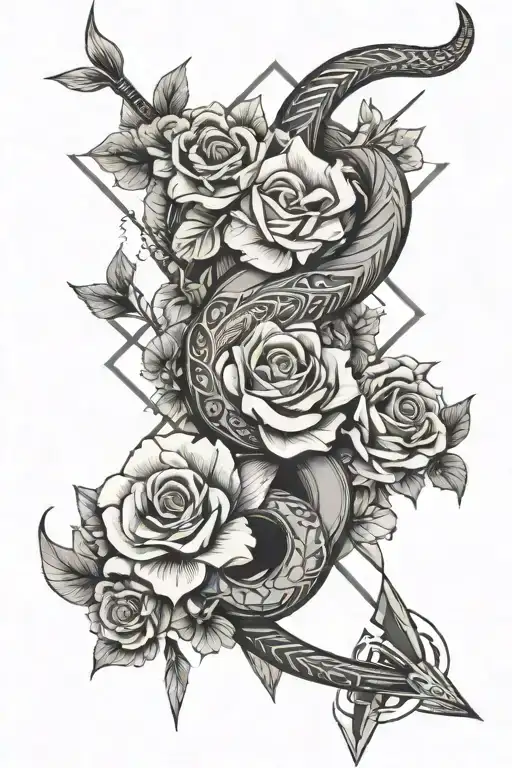 Geometrical With Flowers And Arrows With A Snake