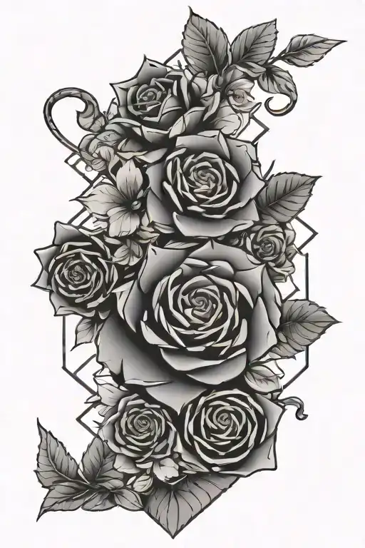 Geometrical With Flowers And Arrows With A Small Snake