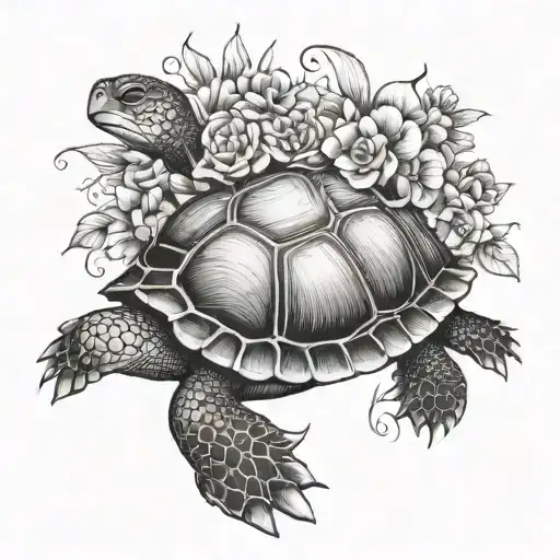 Turtle With Shell Made Of Flowers