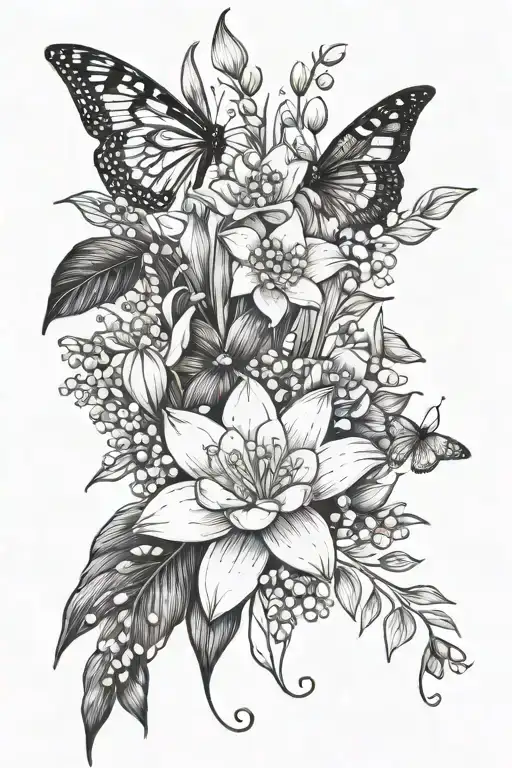 Half Butter Fly Half Lily Of The Valley And Water Lily And Rose Bouquet Of Flowers