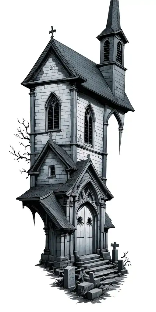 Creepy Graveyard With Church