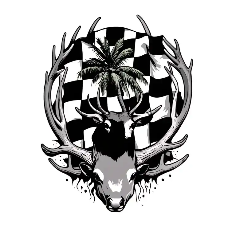Palm Tree Checkered Flag Deer Antler