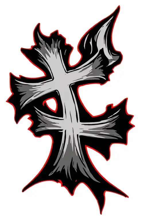 Black Cross With Red Outline On Bottom Right