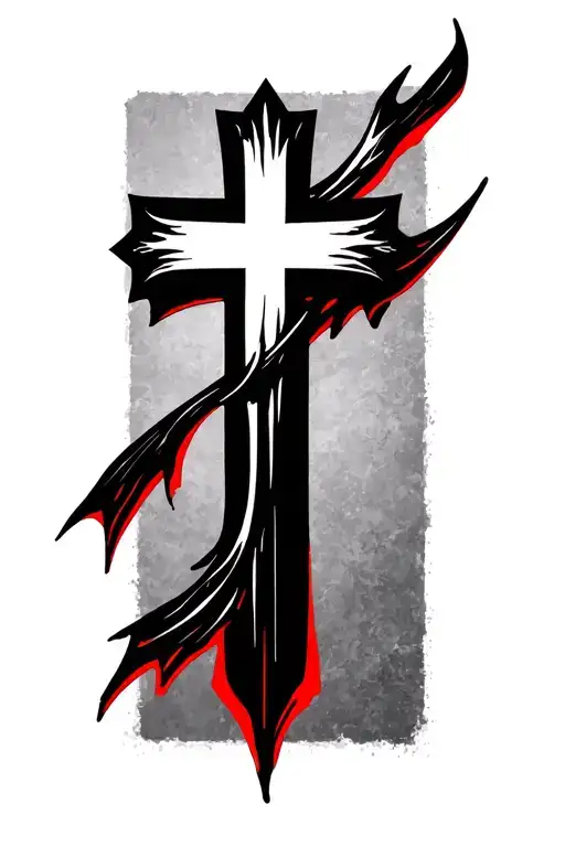 Simple Black Cross With Red Outline On Bottom Right