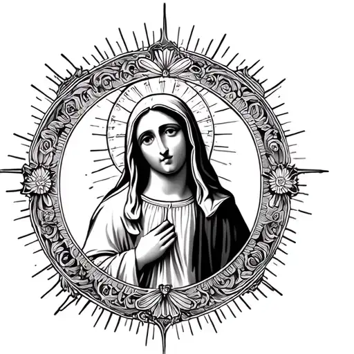 American Traditional Virgin Mary Tattoo Outline