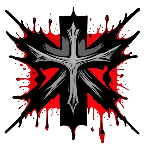 Simple Black Cross With Red Blood Outline On The Bottom Right