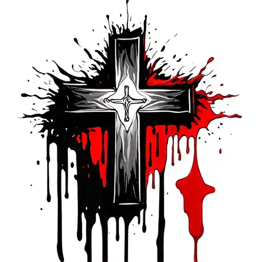 Simple Black Cross With Red Blood Outline On The Bottom Right To Represent The Blood Of Christ